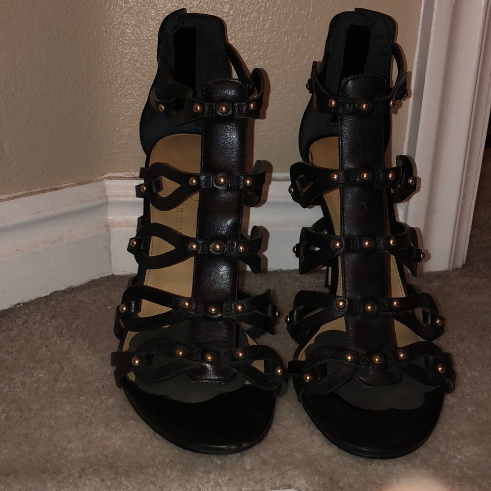 Black Leather Gladiator Heels